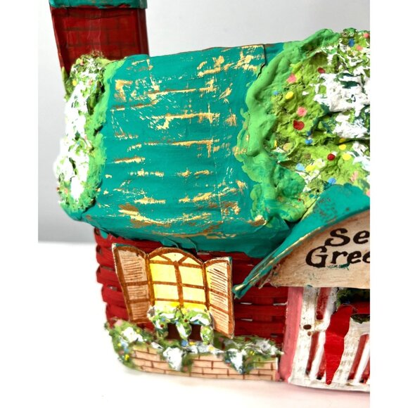 Hand-Painted Holiday Basket Cottage Design Wicker & Wood, Plaster Of Paris - Picture 2 of 8